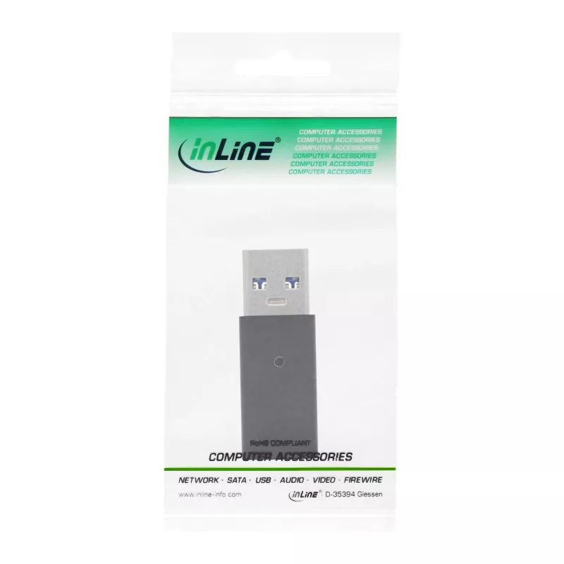 USB 3.2 Gen.2 -adapteri InLine 35810 USB-A uros USB-C naaras