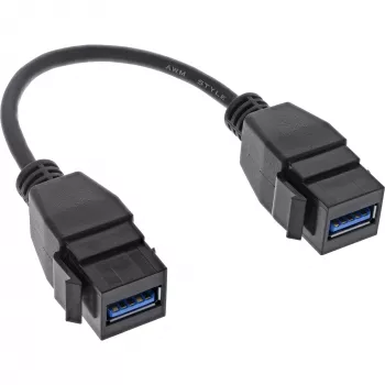InLine USB 3.2 Gen1 2x Keystone -adapterikaapeli, 2x USB A Keystone -naaras, 0,2m
