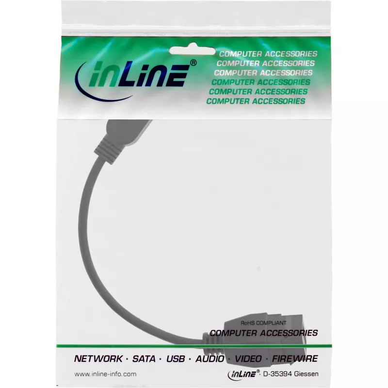 USB 3.2 Gen1 -adapterikaapeli InLine 76206C 0,2 m USB A -pistoke Keystone-liitäntään