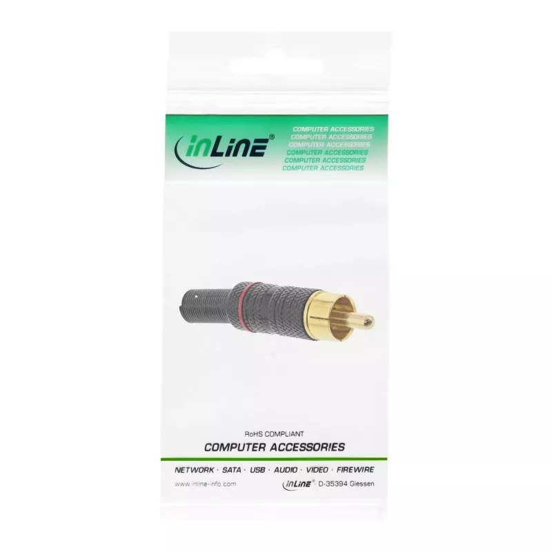InLine RCA metallipistoke juotettava, musta, punainen rengas, 6 mm kaapelille