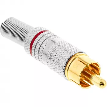 InLine RCA metallipistoke, uros, juotettava, hopea, punainen rengas, 6 mm kaapelille