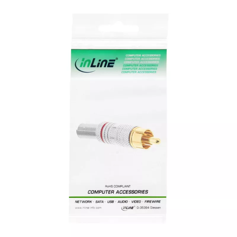 InLine RCA metallipistoke, uros, juotettava, hopea, punainen rengas, 6 mm kaapelille