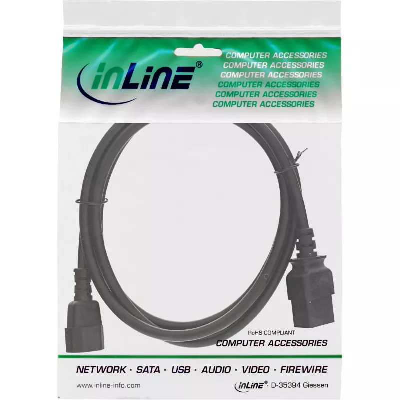 InLine virtasovitinkaapeli, IEC-60320 C14 – C19, 3x1,5mm², max. 10A, 3m