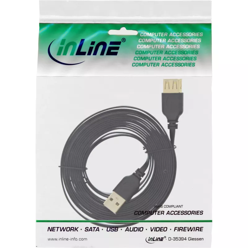 InLine USB 2.0 lattakaapeli Type-A uros/naaras kullattu musta 1,5 m