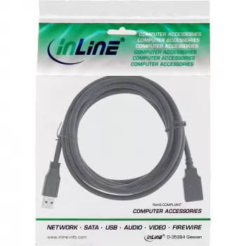 InLine USB 3.2 Gen.1 kaapeli Type-A uros / Type-A naaras, musta, 5 m