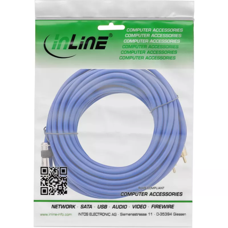 InLine audiokaapeli Premium 2x RCA-uros / 3,5 mm jakkiliitin kullattu 25 m