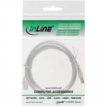 USB 2.0 kaapeli Type-A uros / B uros InLine 34510T 1 m läpinäkyvä
