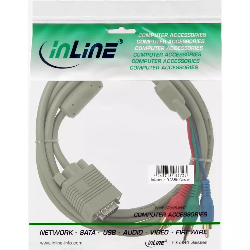 InLine VGA RGB -kaapeli VGA-uros / 3x RCA-uros 2 m