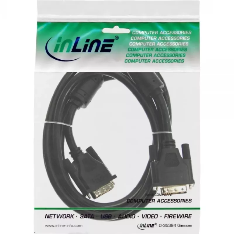 InLine DVI-D-kaapeli 18+1 uros/uros Single Link 2 ferriittisydäntä 10 m