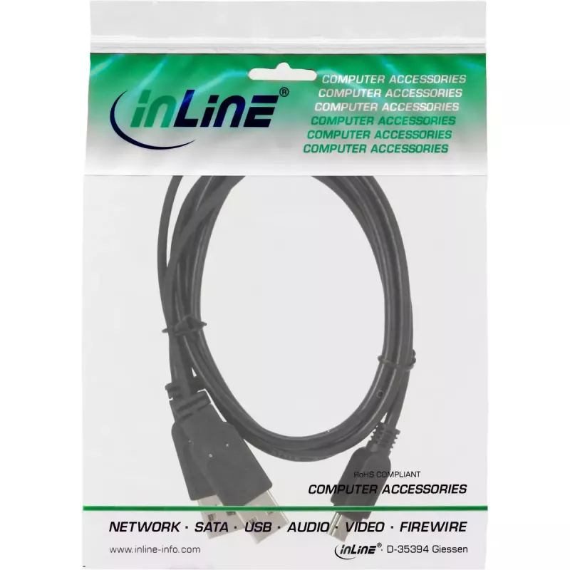 InLine USB Mini-Y-kaapeli 2x Type-A uros / Mini-B uros, 5-napainen, 1 m