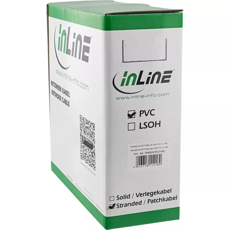 InLine S/FTP PiMF Cat.6 AWG27 PVC CU -verkkokaapeli 100 m, valkoinen