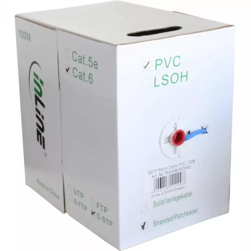 InLine Cat6 S/FTP PiMF AWG27 PVC -Ethernet-verkkokaapeli, 100 m, sininen