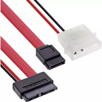 InLine Slimline SATA -kaapeli, ohut SATA 13-pin (7+6) kaapelipuoli SATA+virta, 0,4 m