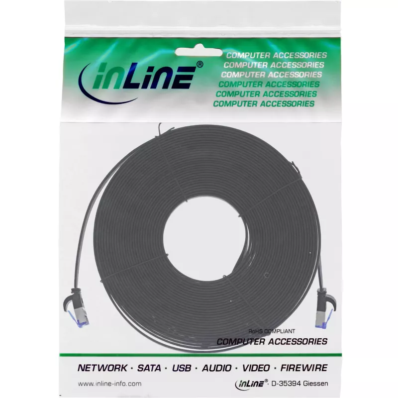 InLine litteä patch-kaapeli, U/FTP, Cat.6A, TPE halogeeniton, musta, 7,5 m