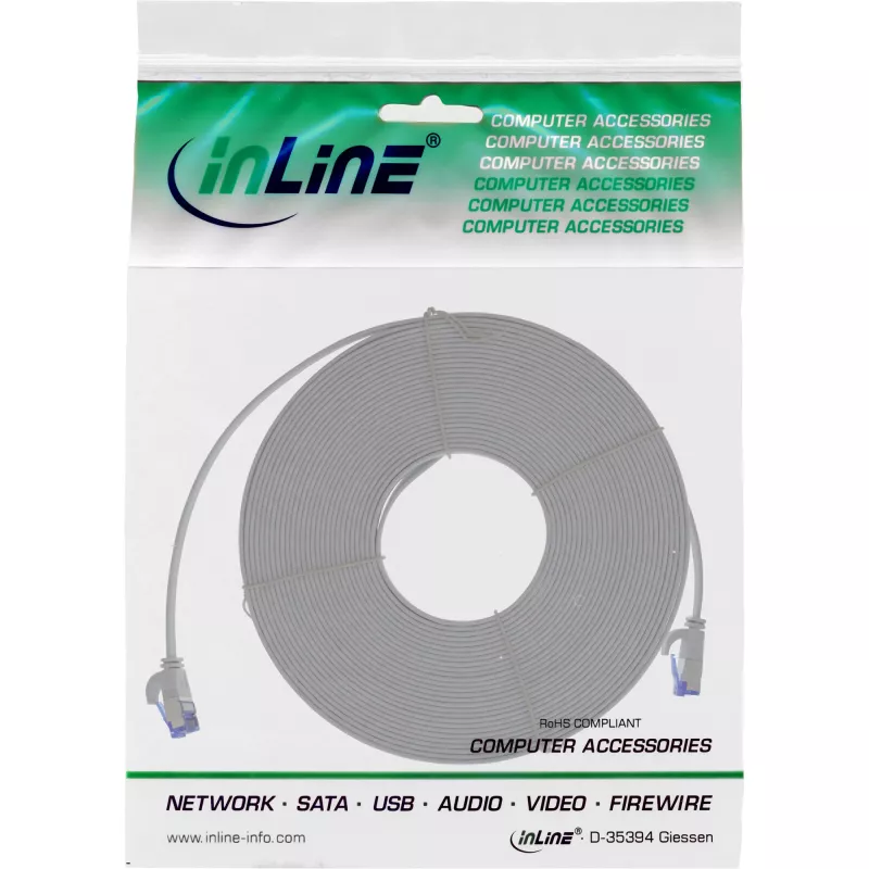InLine litteä patch-kaapeli, U/FTP, Cat.6A, TPE halogeeniton, harmaa, 7,5 m