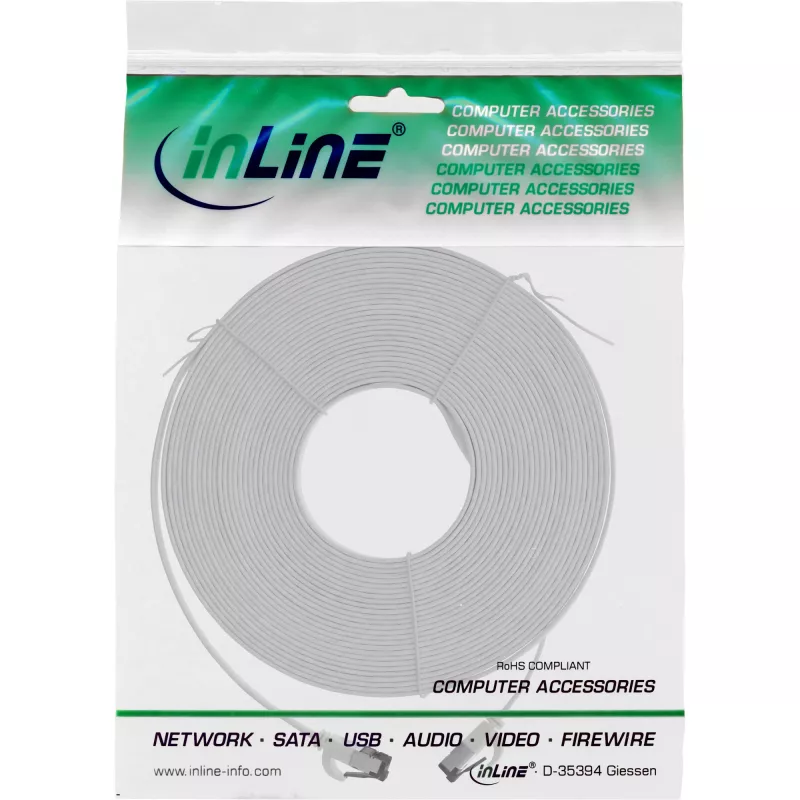 InLine litteä patch-kaapeli, U/FTP, Cat.6A, TPE halogeeniton, valkoinen, 10 m