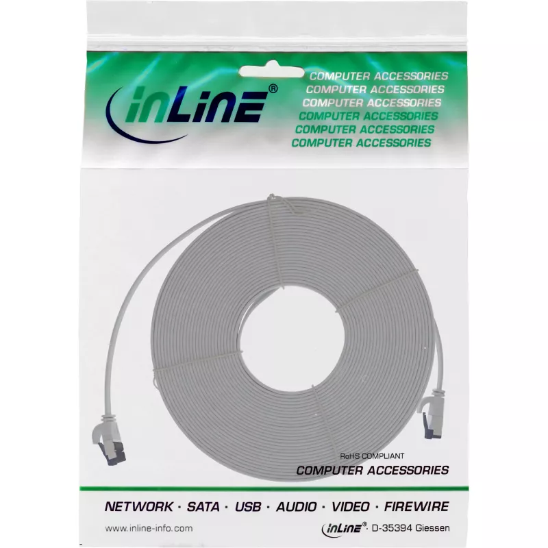 InLine litteä patch-kaapeli, U/FTP, Cat.8.1, TPE halogeeniton, harmaa, 5m