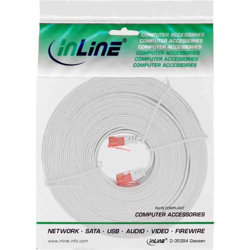 InLine litteä ultralitteä patch-kaapeli U/UTP Cat.6 gigabittiyhteensopiva valkoinen 5 m