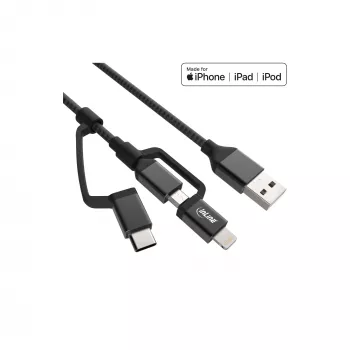 InLine 3-in-1 USB-kaapeli, USB-A uros - Micro-USB+USB-C+Lightning, musta/alumiini