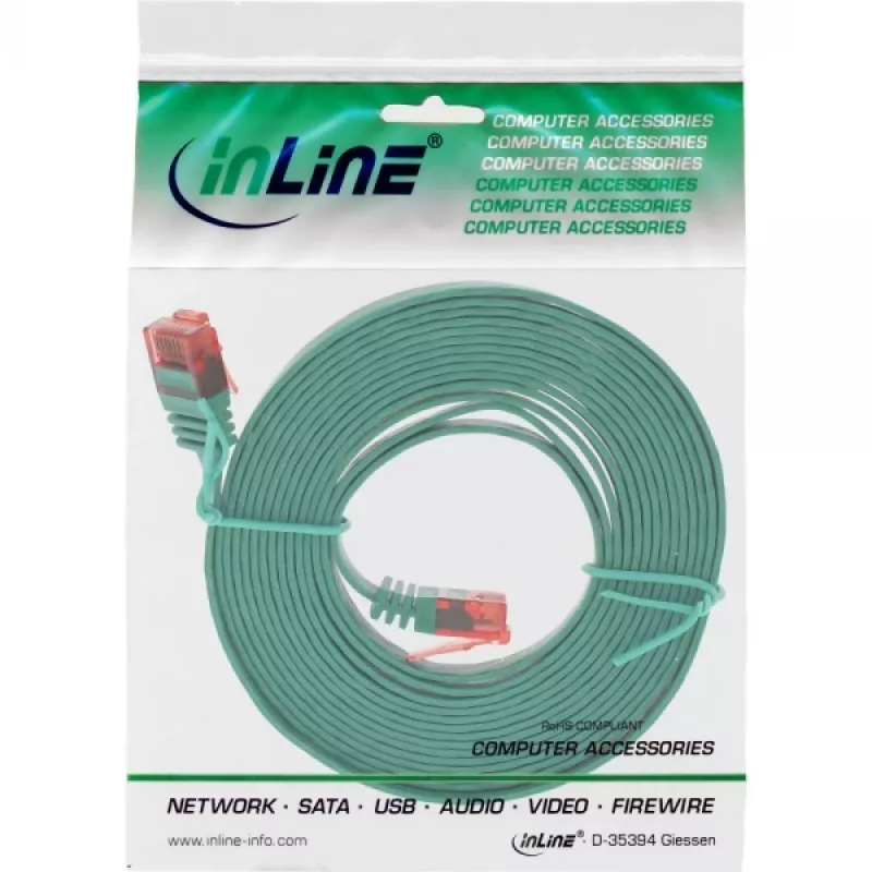InLine litteä ultraslim-patchkaapeli U/UTP Cat.6 gigabitin tuki vihreä 3 m