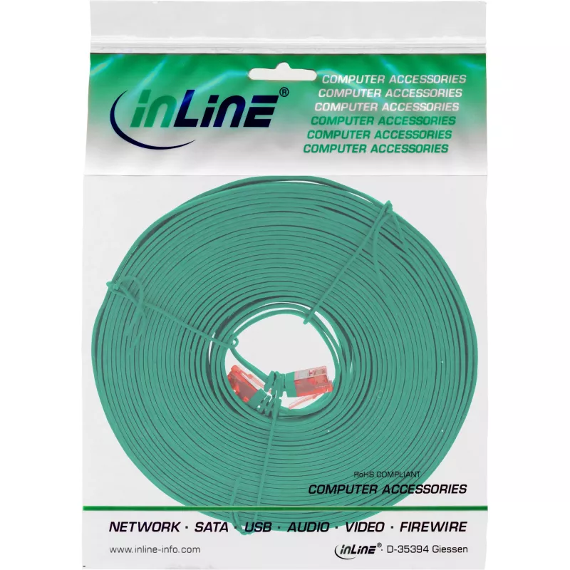 InLine litteä ultraslim-patchkaapeli U/UTP Cat.6 gigabitin tuki vihreä 5 m