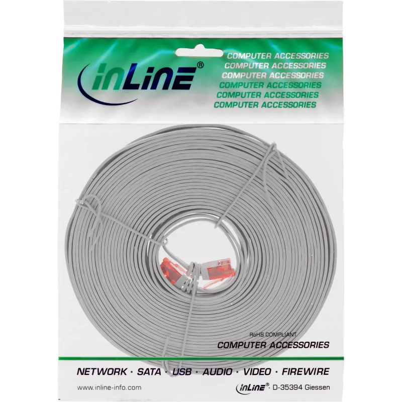 InLine litteä ultraslim-patchkaapeli U/UTP Cat.6 gigabitin tuki harmaa 7 m