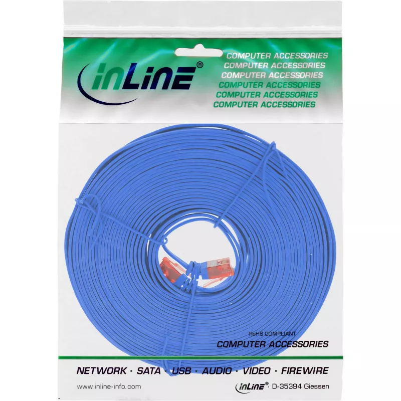 InLine litteä ultraslim-patchkaapeli U/UTP Cat.6 gigabitin tuki sininen 7 m