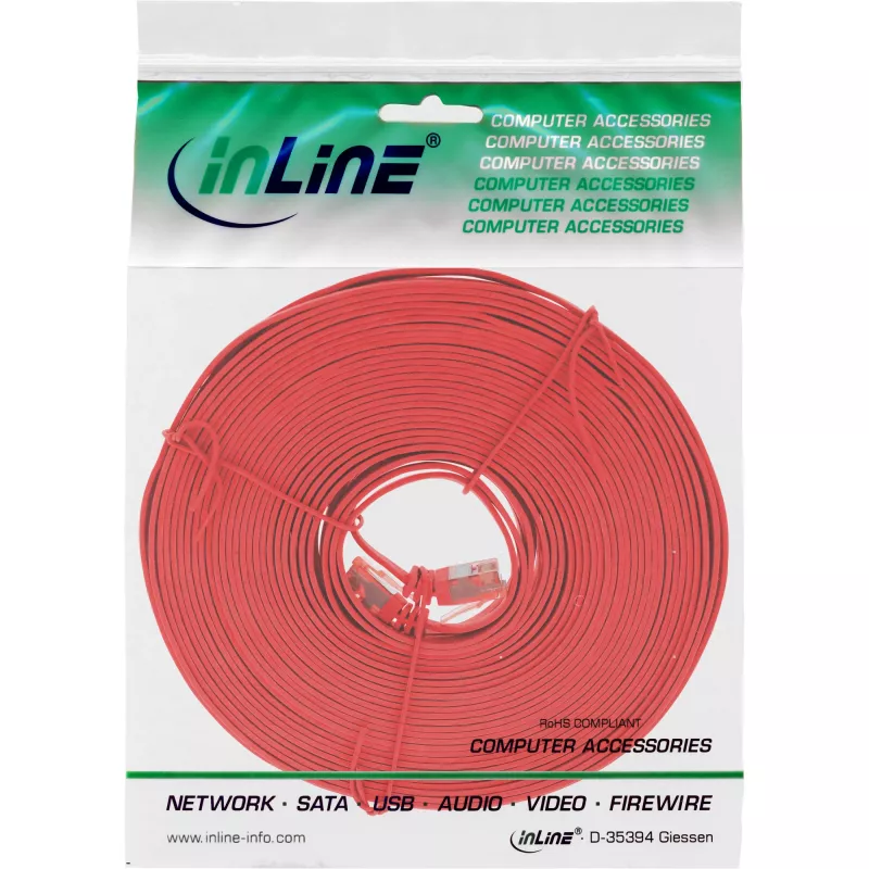 InLine litteä ultraslim-patchkaapeli U/UTP Cat.6 gigabitin tuki punainen 10 m