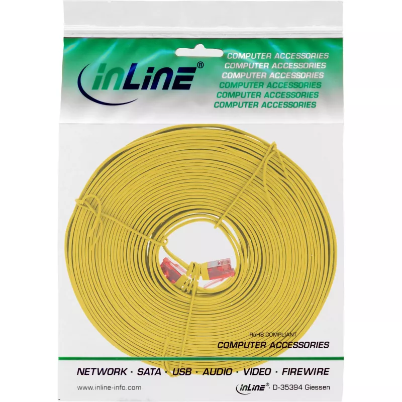InLine litteä ultraslim-patchkaapeli U/UTP Cat.6 gigabitin tuki keltainen 10 m