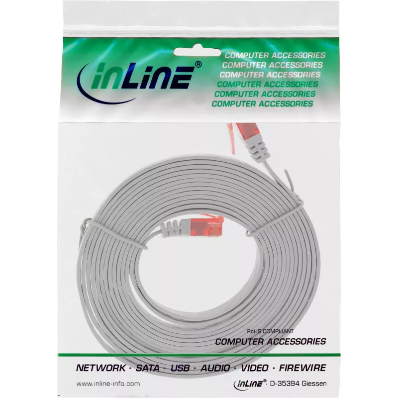 InLine litteä ultraslim-patchkaapeli U/UTP Cat.6 gigabitin tuki harmaa 1 m