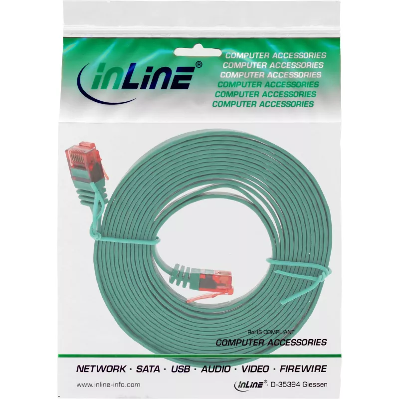 InLine litteä ultraslim-patchkaapeli U/UTP Cat.6 gigabitin tuki vihreä 2 m