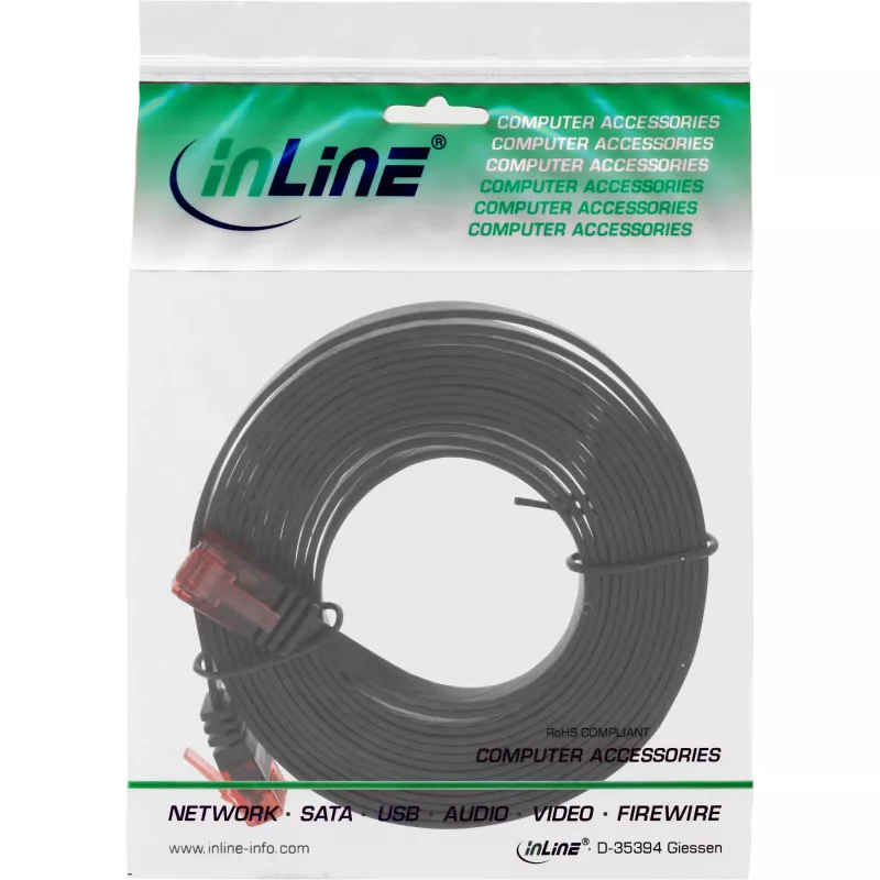 InLine litteä ultraslim-patchkaapeli U/UTP Cat.6 gigabitin tuki musta 2 m