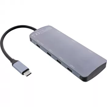 InLine USB 3.2 Gen.2 -keskitin, 4x USB-C + 3x USB-A, PD 100W, alumiini, harmaa