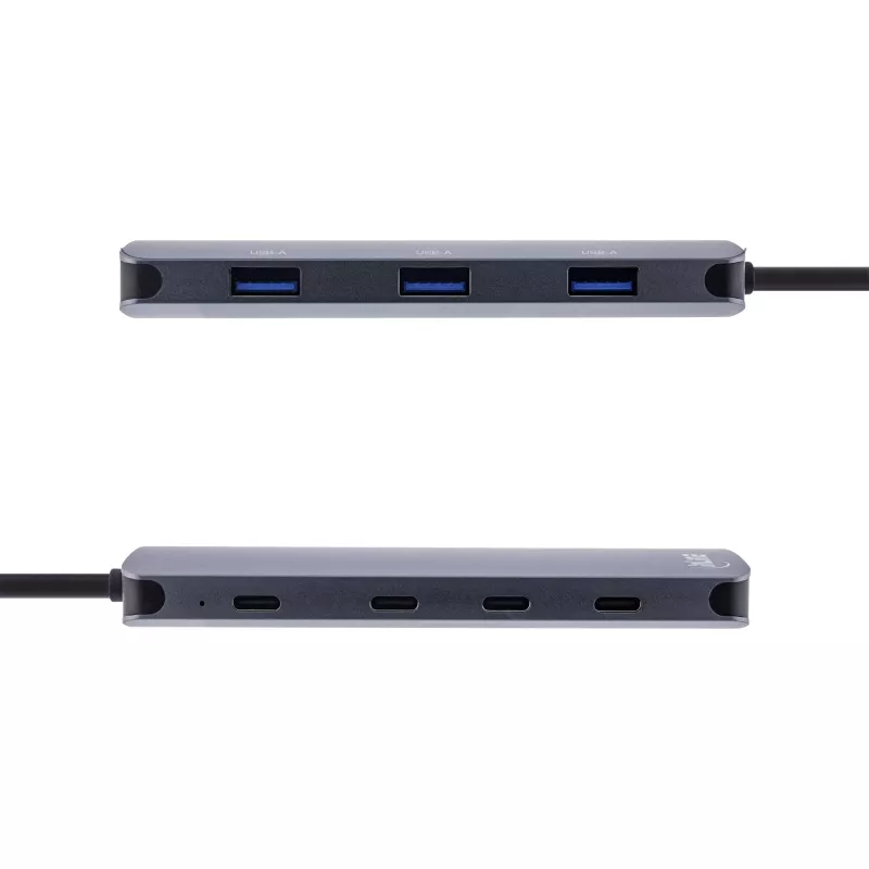 InLine USB 3.2 Gen.2 -keskitin, 4x USB-C + 3x USB-A, PD 100W, alumiini, harmaa