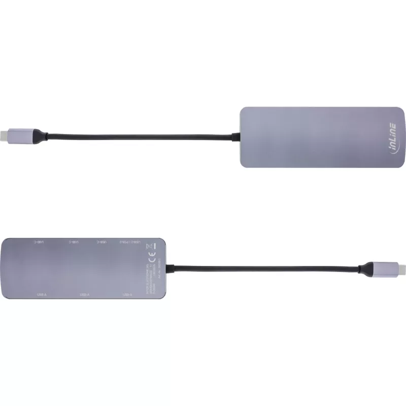 InLine USB 3.2 Gen.2 -keskitin, 4x USB-C + 3x USB-A, PD 100W, alumiini, harmaa