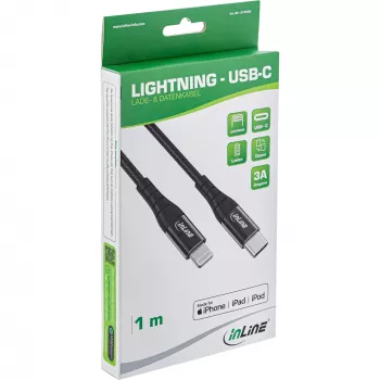 InLine USB-C - Lightning -kaapeli, iPad, iPhone, iPod, musta/alumiini, 2 m MFi