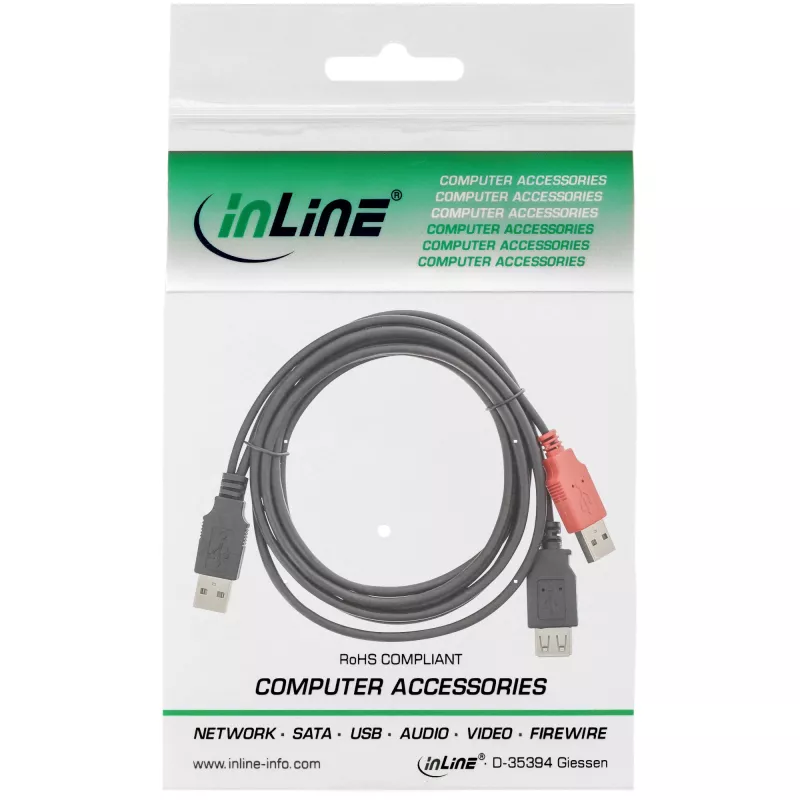 USB 2.0 Y-kaapeli 2x Type-A-uros / naaras InLine 34510Z 0,2 m