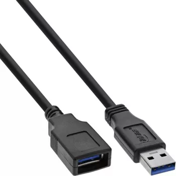 InLine B-35610 USB 3.2 -jatkokaapeli A uros/naaras, musta, 1 m, 80 kpl irtopakkaus