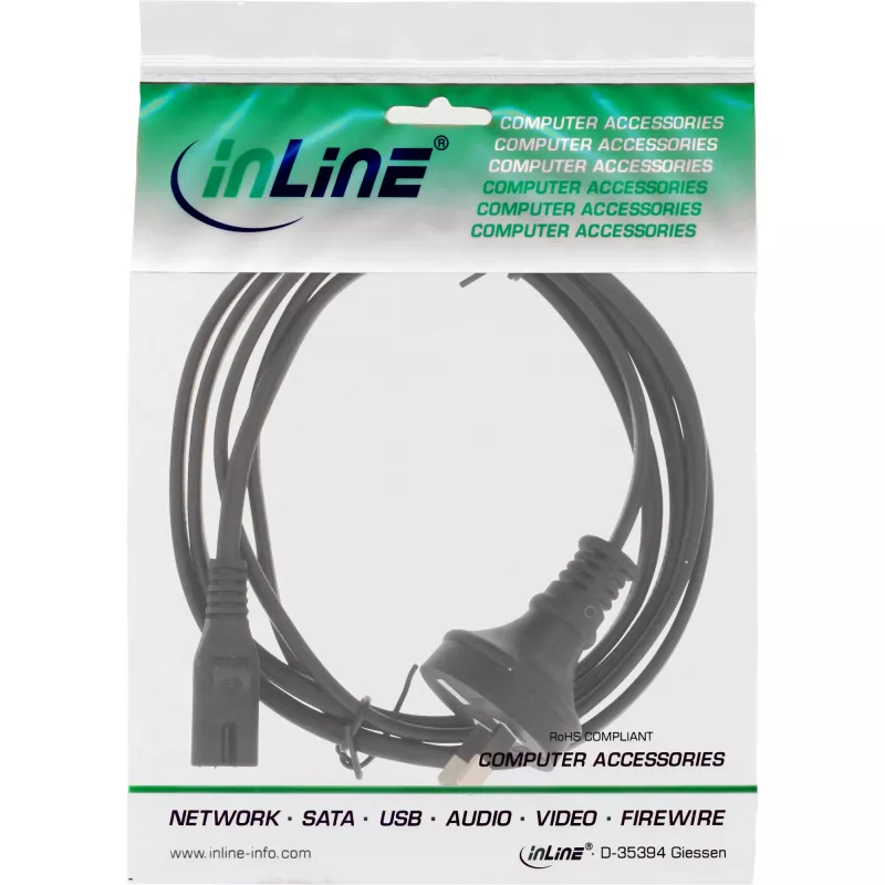 InLine virtajohto, Australian pistoke Euro8-pistokkeeseen, musta, 1,8 m