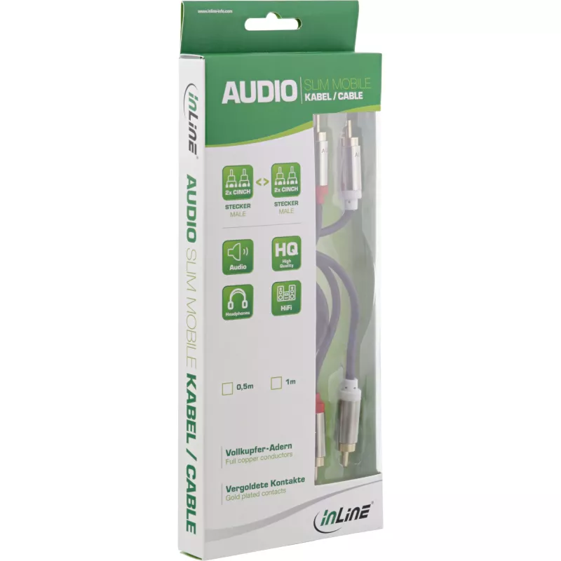 InLine ohut audiokaapeli 2x RCA uros/uros, stereo, 3 m