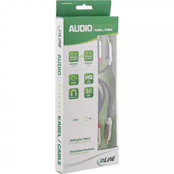InLine ohut audiokaapeli 2x RCA uros/uros, stereo, 0,5 m, 2 x RCA, pistoke, 2 x RCA + USB, pistoke, 0,5 m, musta