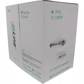 InLine verkkokaapeli F/UTP Cat.5e AWG26 CCA PVC harmaa 100 m