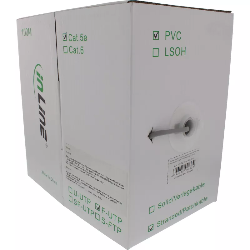 InLine verkkokaapeli F/UTP Cat.5e AWG26 CCA PVC harmaa 100 m