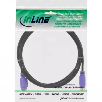 InLine PS/2 -kaapeli, M/F, musta/violetti, kullatut kontaktit, 2 m