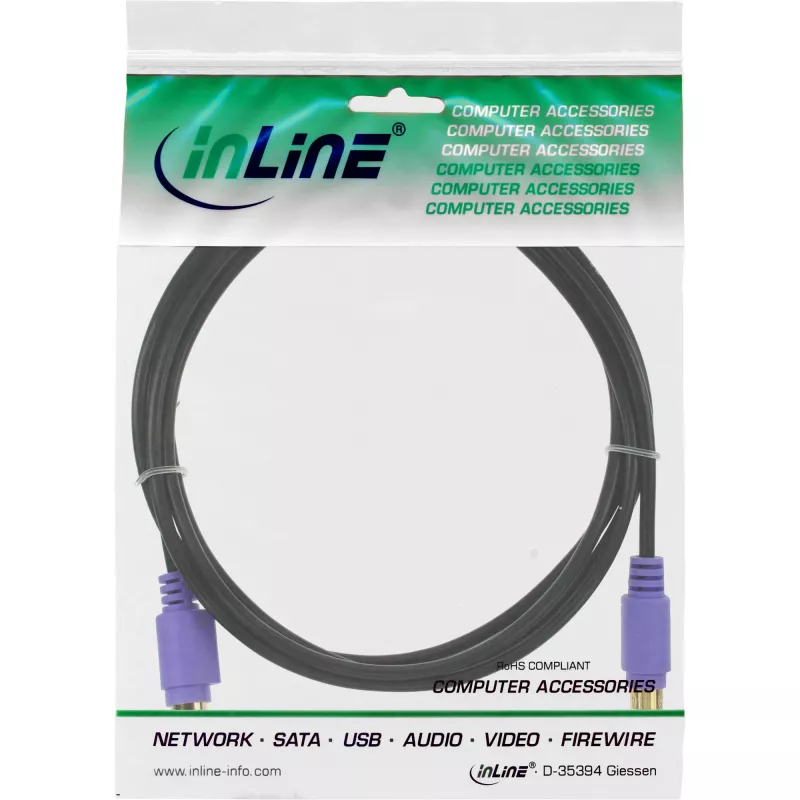 InLine PS/2 -kaapeli, M/F, musta/violetti, kullatut kontaktit, 2 m