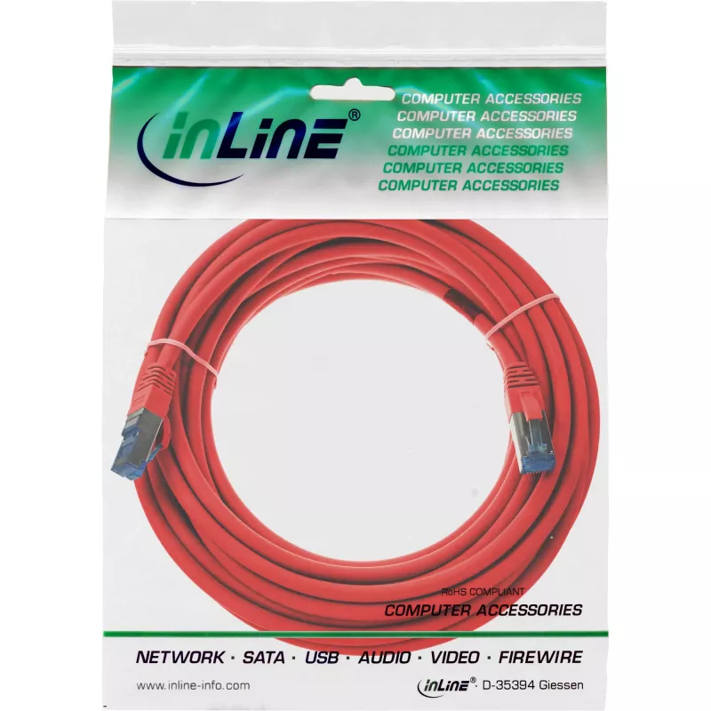 InLine verkkokaapeli S/FTP PiMF Cat.6A halogeniton 500MHz punainen 15m