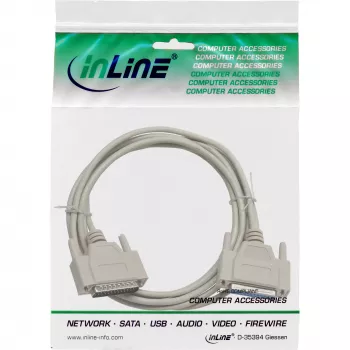 InLine sarjakaapeli, valettu, DB25 uros / naaras, suora, harmaa, 1,8 m