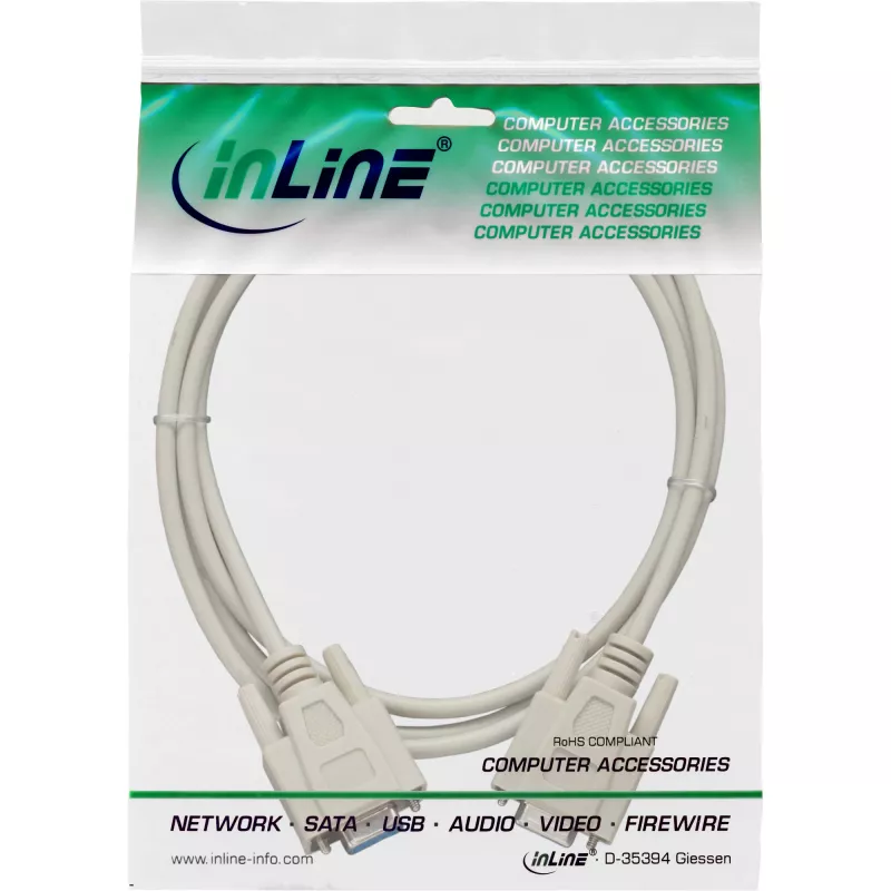 Sarjakaapeli InLine DB9 naaras/naaras suorayhteys 1,80 m beige