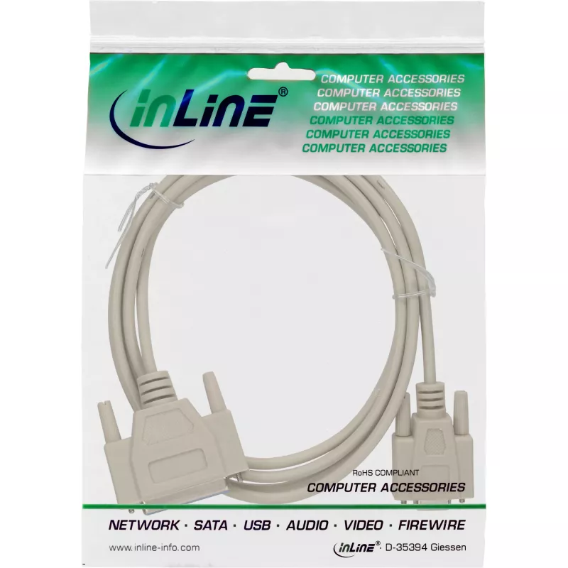 Nullmodem-kaapeli InLine DB9-naaras / DB25-naaras 2 m beige