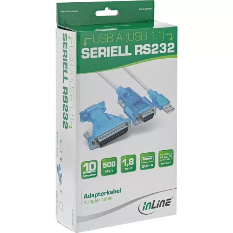 InLine USB-sarja-adapterikaapeli USB Type-A uros / DB9 uros 1,8 m